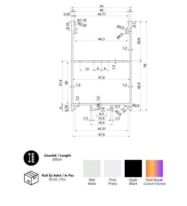 80X50MM LİNEAR KASA LED PROFİL-ayrıntı 80X50MM LİNEAR KASA LED PROFİL ayrıntı